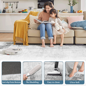 Tapis rectangulaire moderne abstrait gris en polyester tissé lavable à poils ras, avec dos antidérapant en caoutchouc TPE et bords renforcés - Product Image 4