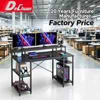 Bureau d'ordinateur en bois avec structure métallique, étagère à 2 niveaux et étagères latérales de rangement, fabriqué à Foshan