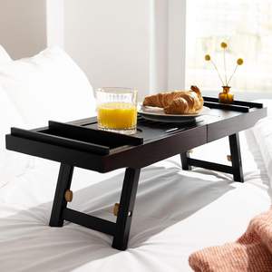 Plateau <span class=keywords><strong>de</strong></span> lit et <span class=keywords><strong>de</strong></span> bain-Support en bois avec pieds pliants-Étagère en bambou pour <span class=keywords><strong>baignoire</strong></span> Caddy Bridge avec support pour livre ou <span class=keywords><strong>tablette</strong></span>-Noir - Product Image 5