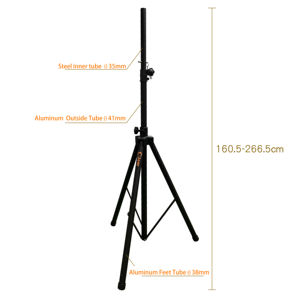 Support d'enceinte professionnel noir en aluminium/métal, design portable, trépied robuste, capacité 50 kg, hauteur 160,5-266,4 cm, modèle K-306LB-1 - Product Image 2