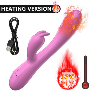 Vibratore Elettrico Femminile in Silicone, Massaggiatore Impermeabile Ricaricabile <span class=keywords><strong>USB</strong></span>, Stimolatore <span class=keywords><strong>Rabbit</strong></span> con Riscaldamento e Regolazione della Temperatura, Giocattolo per Adulti - Product Image 4