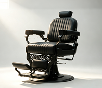 Fauteuil de Barbier Hydraulique Inclinable Moderne Noir Mat à Coutures Verticales, Mobilier Robuste pour Salon de Coiffure