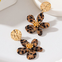 Boucles d'oreilles pendantes tendance à imprimé léopard et fleurs pour femmes, ornements d'oreille en or martelé