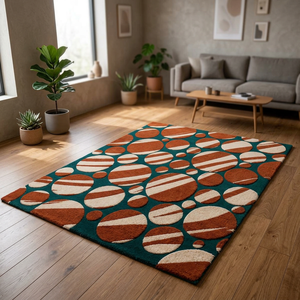 Alfombra Rectangular de Lana con Diseño Abstracto Bohemio, Hecha a Mano, Pelo Medio, Base Antideslizante de Látex, para Dormitorio - Product Image 3