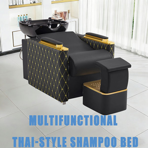 Fauteuil de lavage semi-inclinable pour salon de coiffure, lit de lavage à jet d'eau, lit de massage, design moderne, cuir, bac de lavage, spa capillaire, vente en gros pour salons de beauté - Product Image 2