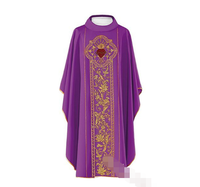 Aube de Prêtre d'Église, Chasuble Religieuse Brodé, Robe à Manches Longues Color Block, Longueur Mi-Mollet, Chemise en Dentelle Creuse