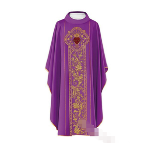 Veste Sacerdotale <span class=keywords><strong>da</strong></span> Chiesa Casula, Abito Ricamato a Maniche Lunghe a Blocchi di Colore di Media Lunghezza in Pizzo Traforato - Product Image 3