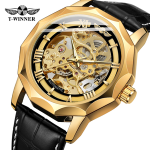 Montre-bracelet automatique à bracelet en cuir véritable, squelette, pour <span class=keywords><strong>homme</strong></span> - Product Image 2