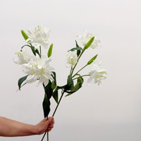 3-köpfige Doppelblüten-Lilie, Künstliche Blumen für Zuhause, Büro, Gästehaus, Blumenarrangements, Inneneinrichtung