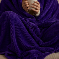 Plaid Jacquard Ultra Doux Violet Texturé Effet Popcorn Couleur Unie Luxe Minimaliste Couverture Moelleuse en Peluche pour Canapé et Lit Décoration