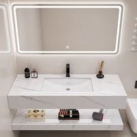 Comptoir de salle de bain en pierre frittée étanche avec miroir intelligent, surface solide, lavabo moderne, vente en gros d'usine