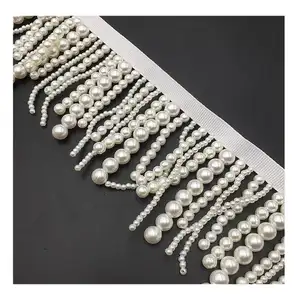 हस्तनिर्मित परिधान के लिए क्रिस्टल सफेद लंबे मोती बीडिंग लेस ट्रिम ग्लिटर मनके लेस ट्रिमिंग का सम्मान