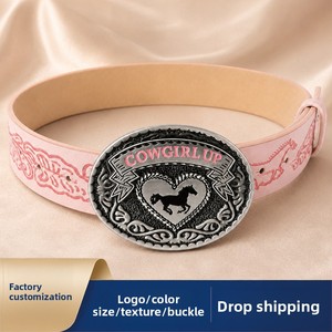 Cintura da Cowboy Americana Chic Rosa Personalizzata, Stile Western Retrò con Incisione Laser e Motivo Cavallo in Rilievo - Product Image 3