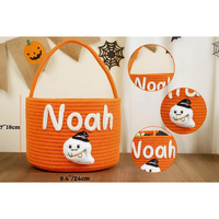Panier de rangement portable en corde de coton orange avec poignée, sac cadeau écologique en corde pour bonbons d'enfants, sac citrouille pour enfants