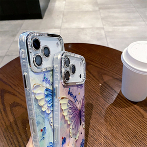 เคสโทรศัพท์ลายผีเสื้อประดับเพชร IMD เลเซอร์สีน้ำเงิน สำหรับ iPhone 16 15 14 13 Plus Pro Max, เคส iPhone 17 Pro Max ลายวาดมือ - Product Image 5