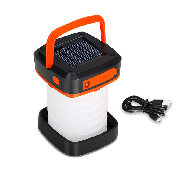 Portable Folding Outdoor Camping Lantern Solar Rechargeable LED Lamp with Multifunction Emergency Power Bank