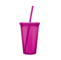 Gobelet en plastique de 16 oz (500 ml) avec couvercle et paille, réutilisable, pour vente en gros, personnalisable avec logo, direct usine