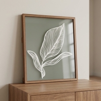 Peinture en relief rectangulaire Art Déco à cadre en bois vert neutre pour chambre à coucher, salon, art mural botanique en feuilles 3D