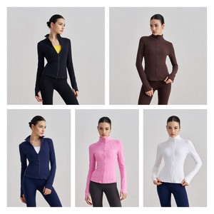 Giacca da corsa per Yoga aderente con cerniera da <span class=keywords><strong>donna</strong></span> in stile <span class=keywords><strong>Brand</strong></span> giacca sportiva con Logo personalizzato - Product Image 2