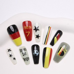 Uñas Postizas con Diseño del Equipo <span class=keywords><strong>de</strong></span> Fútbol <span class=keywords><strong>de</strong></span> Bélgica Kevin <span class=keywords><strong>De</strong></span> <span class=keywords><strong>Bruyne</strong></span>, Rayas Rojas, Amarillas y Negras, Largas y Cuadradas, Material PMMA, Certificación CE - Product Image 4