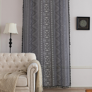Rideaux transparents géométriques-pompons noirs, polyester bloquant les UV pour la décoration de café/chambre à coucher/mariage - Product Image 2