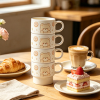 Mug en céramique personnalisé avec logo, motif ours en crème, empilable, en porcelaine, pour café, thé, petit-déjeuner