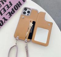 Étui en cuir PU magnétique avec fentes pour cartes, anneau métallique, béquille et sangle réglable pour iPhone 17 16 15 Pro Max – Accessoire de mode