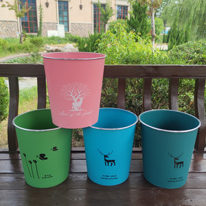 Colorful Cylindrical Trash Can Mixed Color Open Top Indoor Outdoor Use Kitchen Bathroom Office Wastebasket - Product Image 3