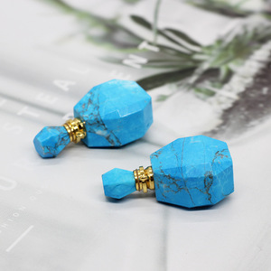 Natural Blue Howlite Turquoise Perfume Bottle Pendant <strong>Essential</strong> Oil Aromatherapy Decor Gifts for Necklaces Making - Product Image 2