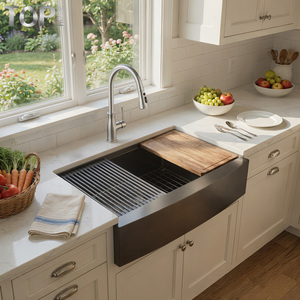 Évier de cuisine 33 pouces en acier inoxydable 304 brossé, fait main, moderne, à cuve unique, avec façade en forme d'apron, noir, garantie 5 ans, pour cuisine domestique - Product Image 4