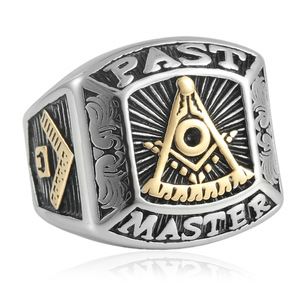 Anillo Masónico para Hombre de Acero Inoxidable con Símbolo de Maestro Masón, Diseño Geométrico, Uso Diario 21017 - Product Image 3