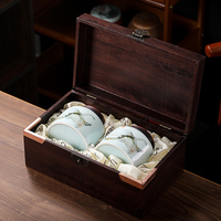 Emballage de boîte-cadeau en bois souvenir de thé personnalisé tasse à café de voyage en céramique pot de stockage de poterie avec boîte-cadeau en bois