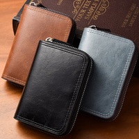 Dompet Kartu Pendek Kulit PU Matte Retro untuk Pria, Tempat Kartu Multi-kartu Bergaya Akordeon Kapasitas Besar dengan Ritsleting