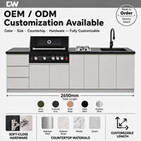Station de cuisson extérieure toutes saisons avec barbecue à gaz 5 brûleurs, plaque de cuisson 2 brûleurs, évier, unité de cuisine en acier inoxydable, allumage électronique, haute performance