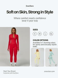 Ensemble de vêtements de sport pour femmes EnovStars avec logo personnalisé, veste zippée sans couture et leggings, effet push-up, ensemble de sport, ensemble de fitness OEM - Product Image 2