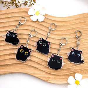 พวงกุญแจอะคริลิคน้ำหนักเบา กันน้ำ ลายแมวน้อยสีดำสุดน่ารัก ชุด 5 ชิ้น - ของขวัญแปลกใหม่สำหรับคนรักแมวในวันฮาโลวีน - Product Image 4
