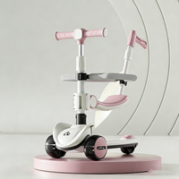 Trottinette pour enfants avec barrière de sécurité, poignée de poussée, lumières et musique, trottinette pliable à 3 roues, hauteur réglable de 1 à 8 ans, trottinettes pour enfants