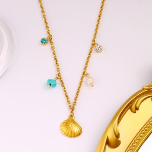 Collares de Acero Inoxidable con Baño de Oro de 18k, Colgante de Concha, Cuentas de Turquesa, Dije de Perla, Acento de Cristal, Joyería de Verano para Playa para Mujer - Product Image 4