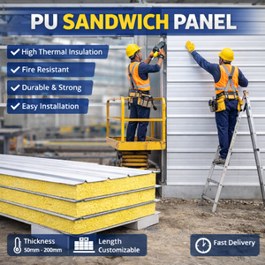 <span class=keywords><strong>Panneau</strong></span> sandwich en polyuréthane PU pour isolation des murs et des toits, 50-200 mm, longueur personnalisée, résistant au feu et à l'eau, écologique, pour entrepôt - Product Image 5