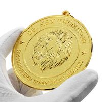 Médailles personnalisées avec logo lion, lettres gravées, en alliage de zinc moulé sous pression, plaquées or, rondes, simple face, 3D