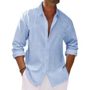 2025 hommes boutonné coton lin décontracté à manches longues chemises Hippie hauts de plage dans les tailles XL et 6XL avec col à col - Product Image 2