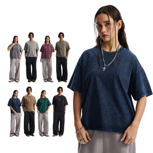 Vintage Washed Distressed Boxy Loose <b>Tshirt</b> Casual Acid Wash Heavyweight 100% Cotton Men's T-shirt Streetwear Crew Neck T Shirt - Product Image 2