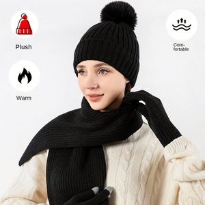 High-Grade Winter Wool Suit Solid Color Knitted <b>Hat</b> <b>Gloves</b> Three-Piece <b>Set</b> Custom Knitted Beanie <b>Set</b> for Women - Product Image 2