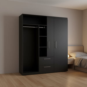 Armario Multisección Negro Bariloche con Barras para Colgar, 3 Estantes, 2 Cajones, Mueble de Almacenamiento Moderno y Minimalista para Dormitorio - Product Image 2