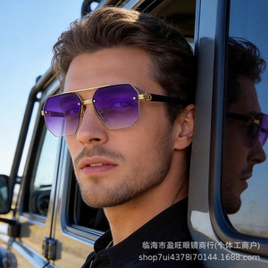 Nouvelles lunettes de <span class=keywords><strong>soleil</strong></span> pour hommes en métal polygonal à double faisceau UV400, demi-monture, tendance - Product Image 2