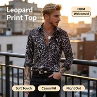 Chemise boutonnée classique pour homme, tissée, noire et grise, imprimé léopard, manches longues, col en V, chemise décontractée
