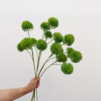 Bunga Bola Daun Bawang Buatan 3 Kepala, Bunga Bola Dandelion, Dianthus Hijau, Aksesoris Bunga Bergaya Hutan, Dekorasi Bunga Rumah