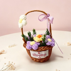 Panier de fleurs tricoté à la main en fil de laine, fleurs artificielles, cadeau pour la fête des enseignants, vente en gros - Product Image 6