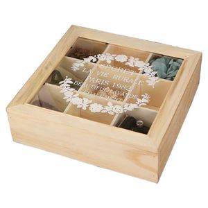 Wooden Jewelry Storage <b>Box</b> 9 Grid Flip Top <b>Lid</b> <b>With</b> Glass Cover For Organizing <b>Small</b> Accessories - Product Image 5