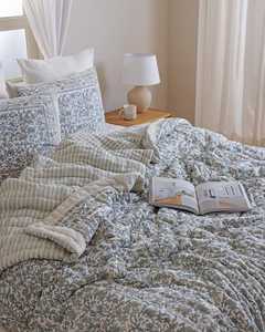 Grey Taupe Floral Cotton Quilt Hand Block Print Reversible Bedspread Boho Bedding Twin Queen <b>King</b> - Product Image 6